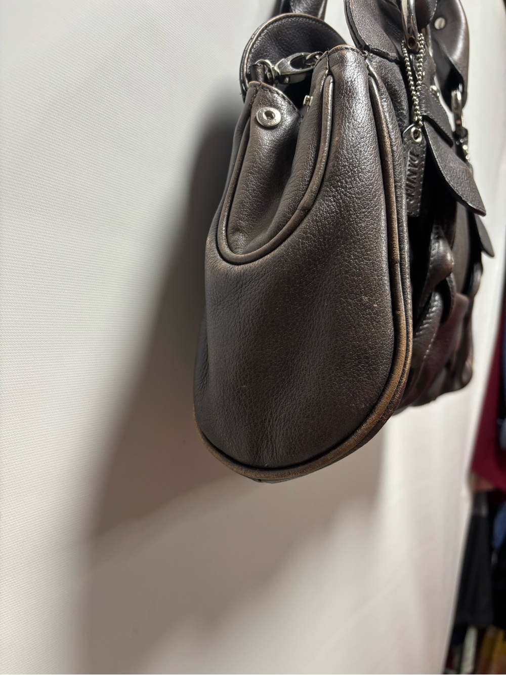Danier Dark Brown Braided-Accent Shoulder Satchel - Picture 6 of 11